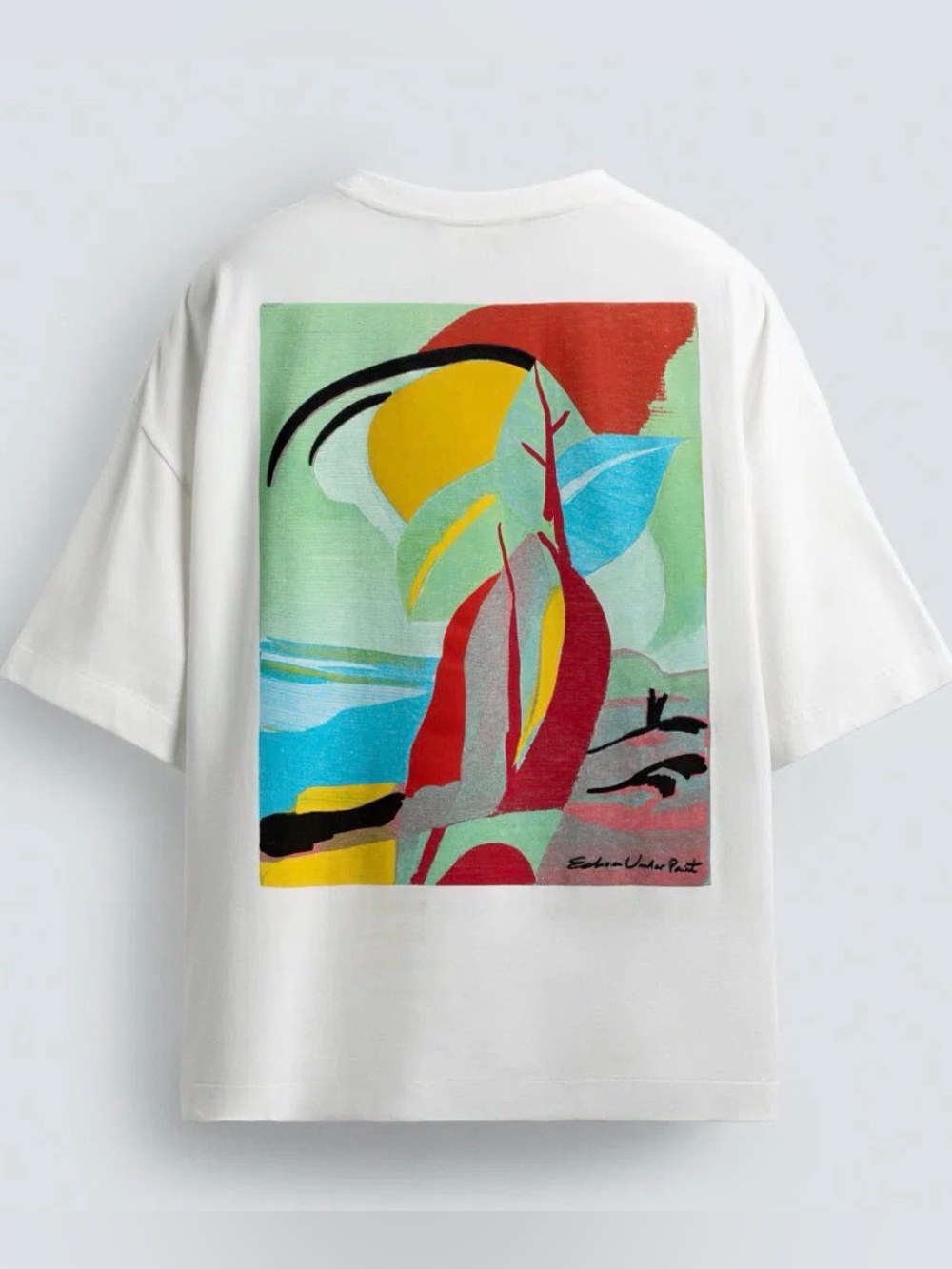 Zara Abstract Print White Short-Sleeve Men's Tee